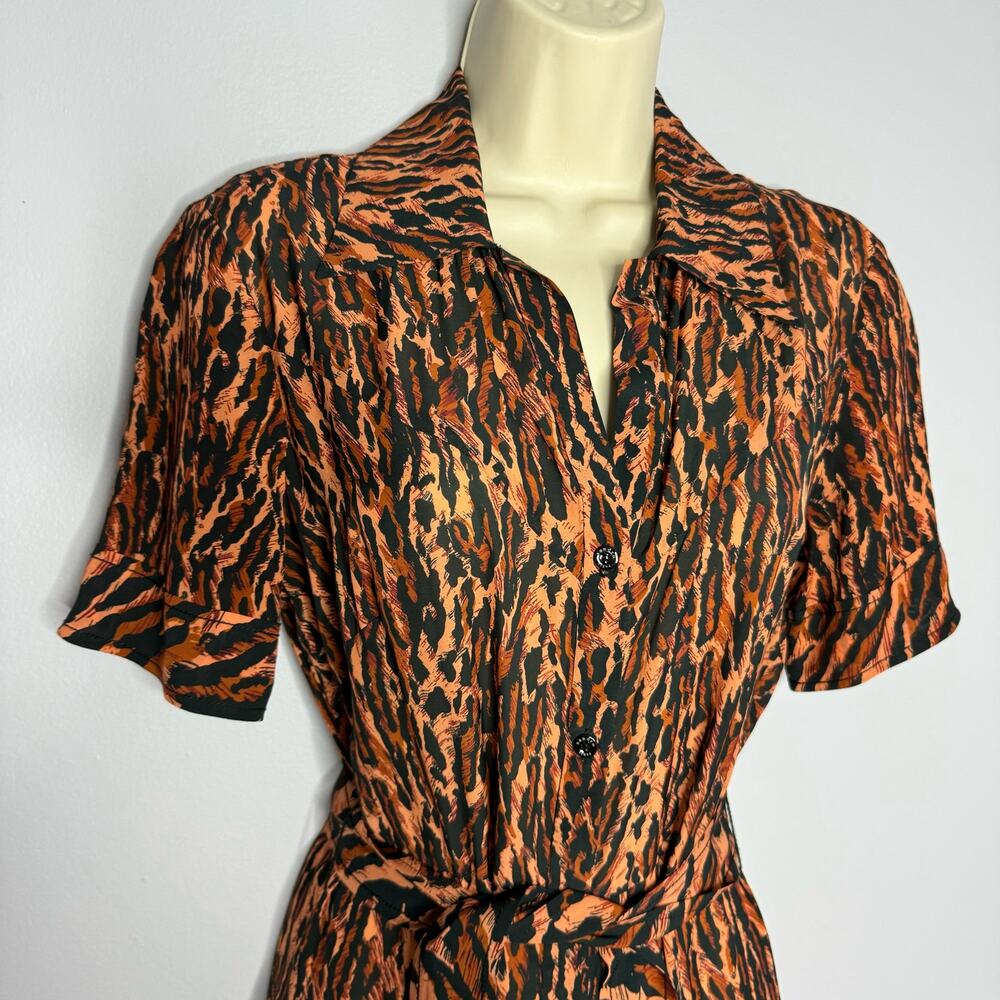 SANDRO Eliza Animal-Print Belted Midi Shirtdress Waist Belted Sz S - Picture 7 of 16